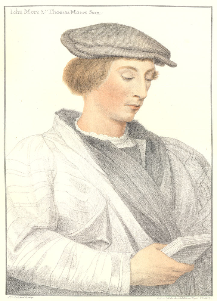 John More, Sir Thomas More's Son by Bartolozzi/Holbein. Henry VIII's court 1884